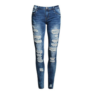 New Blue Ripped Jeans Women High Waist Slim - KASORP SHOP