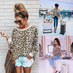 Fashion Women Ladies Casual Leopard Long Sleeve Loose Tops - KASORP SHOP