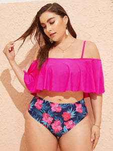 Plus Size High Waist Bikini Swimwear Ruffle Two Pieces Swimming Suit for Women - KASORP SHOP