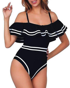 Sexy swimwear Ruffle Bikini Womens One-Piece Swimsuit Off Shoulder High Waist Bandage - KASORP SHOP