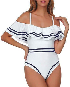 Sexy swimwear Ruffle Bikini Womens One-Piece Swimsuit Off Shoulder High Waist Bandage - KASORP SHOP