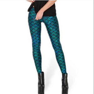 Women Fish scale printing stretch thin shiny mermaid printing Leggings pants - KASORP SHOP