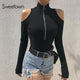 Sweetown Black Long Sleeve Bodysuit Elegant Turtleneck - KASORP SHOP