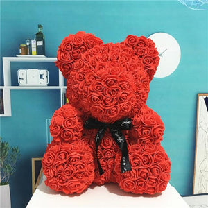 Rose Bear - Rose Teddy Bear 10 inch Hugz Teddy Flower Bear - Over 250 Dozen Artificial Flowers - Valentines Day, Anniversary & Bridal Showers Clear Gift Box (KASORP) - KASORP SHOP
