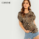 COLROVIE Short Sleeve Leopard Print Casual T-Shirt Women Clothing - KASORP SHOP