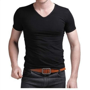 Fashion Summer Men Cotton T shirt casual short sleeve V-neck T-shirts Black White Plus Size M-XL - KASORP SHOP