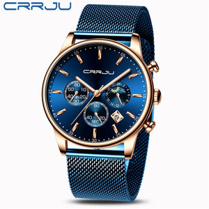 CRRJU New Blue Casual Mesh Belt Fashion Quartz Mens Watch - KASORP SHOP